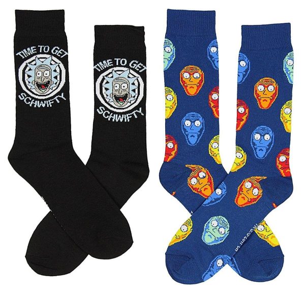 Rick and Morty Men s Crew Socks, Time To Get Schwifty 2-Pack For Cheap